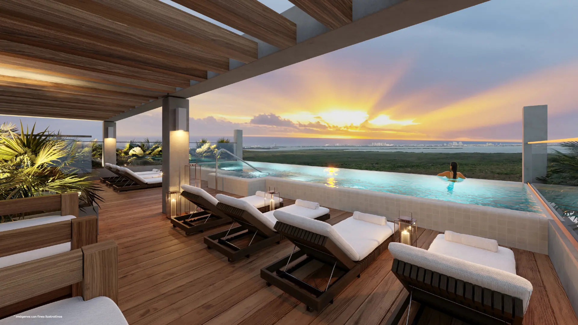 Roof top con alberca infinity en Greenwood, Zona Cumbres Cancún
